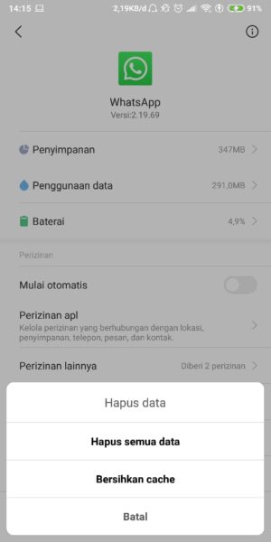 Cara mengatasi Whatsapp yang tidak bisa kirim gambar 9 Pilih Bersihkan Cache
