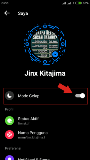 Saat fitur mode gelap diaktifkan, Messenger akan langsung gelap.