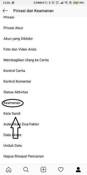 masuk ke "keamanan"