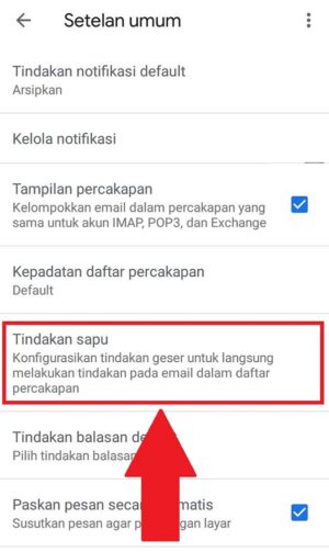 pengaturan “Tindakan sapu” untuk mengkonfigurasi tindakan geser