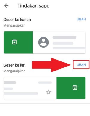 Tampilan saat mengatur tindakan sapu pada Gmail