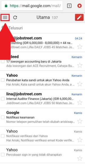  pilih ikon bergaris tiga untuk menampilkan menu email