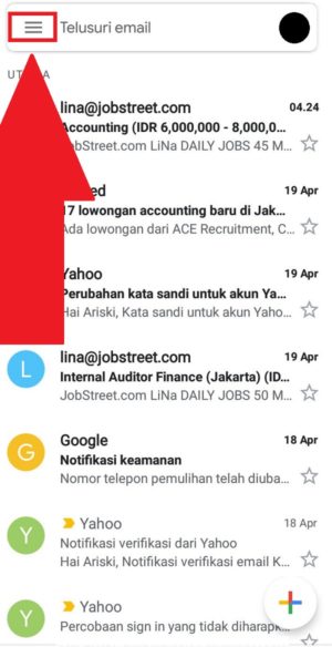 Tampilan halaman awal aplikasi Gmail