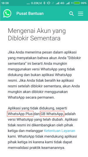 WhatsApp warnings on mod WA users.