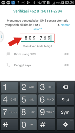 Masukkan kode verifikasi yang dikirim lewat SMS.