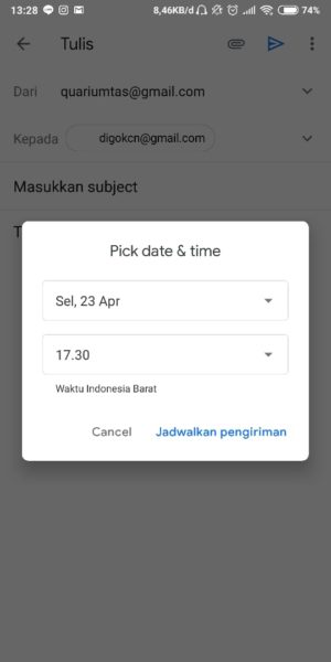 tentukan waktu pesan akan dikirim