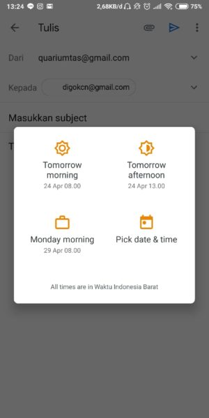 pilih waktu mengirim pesan