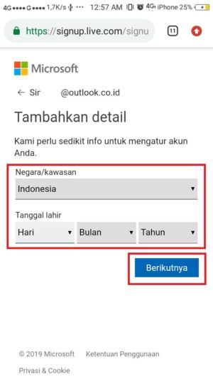 Isi tempat dan tanggal lahir