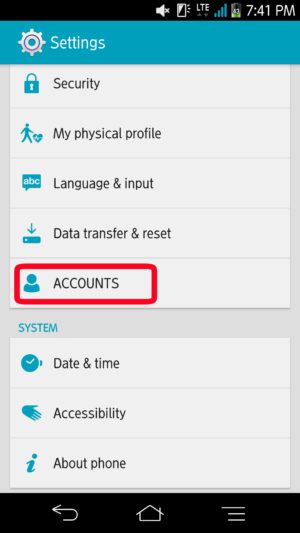 Pilih menu akun (accounts)