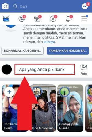 Tempel url ke kolom status Facebook dan unggah ke beranda