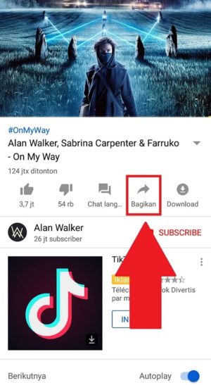 Memilih video Youtube yang ingin dibagikan