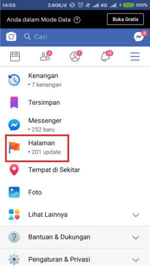 Cari dan klik menu Halaman.