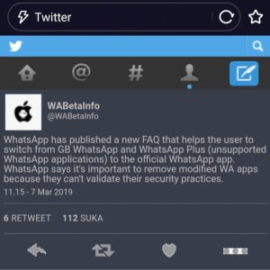 Masalah keamanan Whatsapp di tahun 2019 3 Cuitan WABetaInfo mengenai pelarangan Whatsapp Mod
