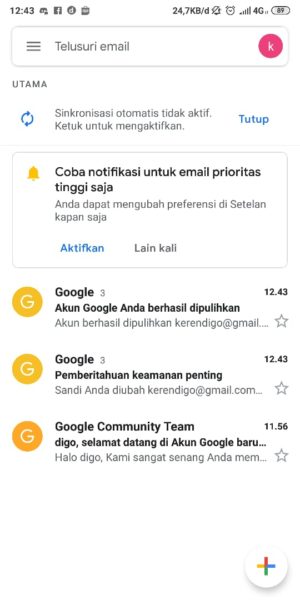 Pemulihan Akun Berhasil
