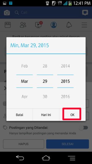 Menu "buka" filter waktu tanggal, bulan tahun