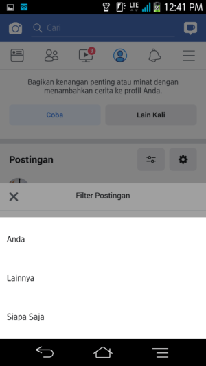 Menu "buka" filter waktu tanggal, bulan tahun