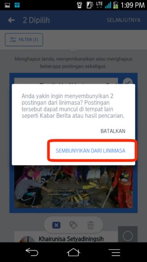 Tap sembunyikan dari linimasa/hapus posting