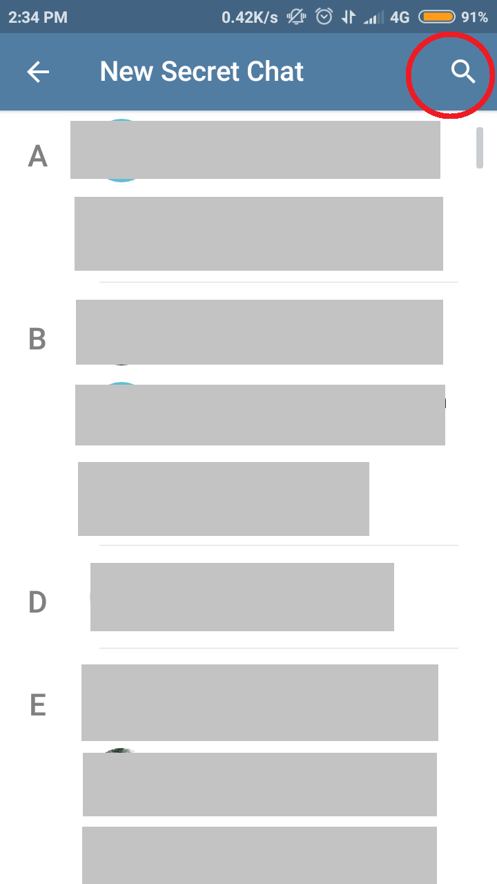 cari teman yang akan diajak obrolan rahasia, manfaatkan fitur search