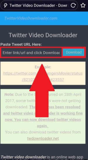 Tempel url video ke situs twittervideodownloader.com
