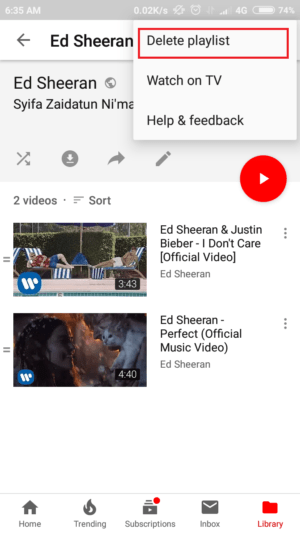 Cara membuat, mengedit, dan menghapus playlist di youtube 12 tap delete playlist