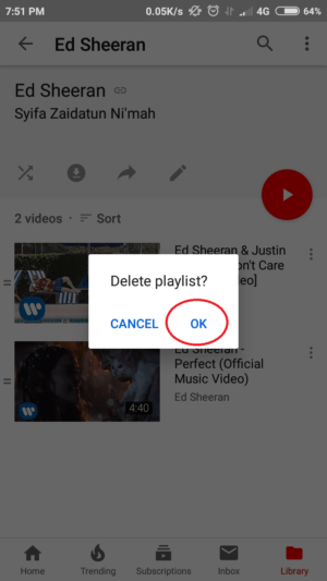 Cara membuat, mengedit, dan menghapus playlist di youtube 13 tap OK untuk melanjutkan penghapusan playlist