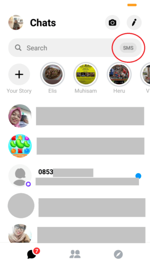 untuk menyaring pesan, tap icon "SMS"