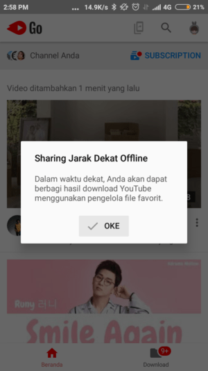 fitur sharing jarak dekat offline pada youtube go