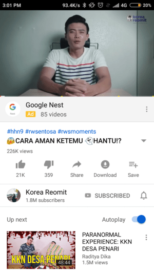 fitur suka, komentar, dan download pada aplikasi youtube