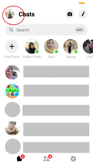 tap foto profil untuk membuka menu messenger