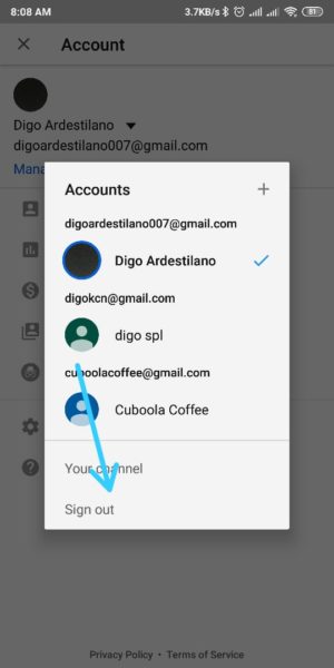 Cara keluar (logout) dari akun Youtube 5 Pilih Sign Out
