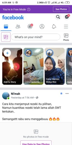 Tampilan mode gratis di aplikasi fb reguler