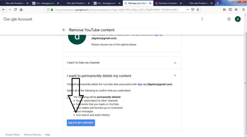 Cara menghapus akun atau channel Youtube 5 Pilih Delete Permanent