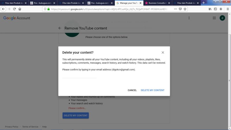 Cara menghapus akun atau channel Youtube 6 Pilih lagi Delete my content