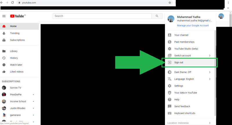 Cara keluar (logout) dari akun Youtube 2 Cara keluar (logout) dari akun Youtube 1