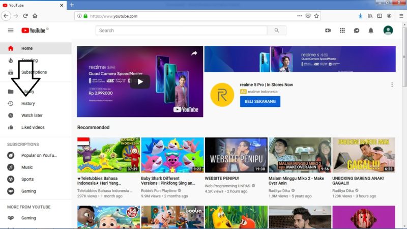 Cara menghapus riwayat penelusuran dan tontonan di Youtube 8 masuk kehalaman Youtube