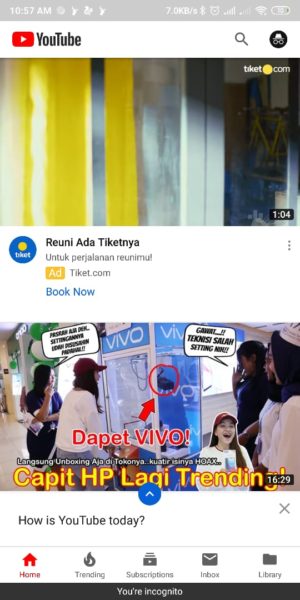 youtube saat mode incognito aktif