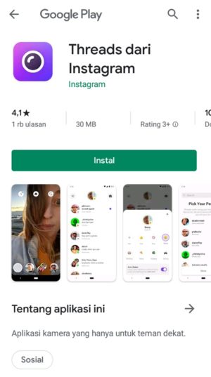 Tampilan aplikasi Instagram Threads di PlayStore