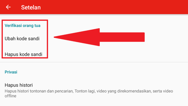 Cara mengaktifkan fitur kode sandi di youtube kids 9 ada dua menu ubah kode sandi & hapus kode sandi tanda bahwa sudah berhasil