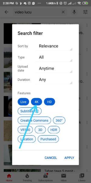 Cara mencari video di youtube dengan fitur search filter 4 berdasarkan kualitas
