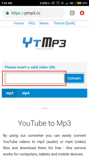 buka ytmp3 dan tempelkan link pada kolom yang tersedia