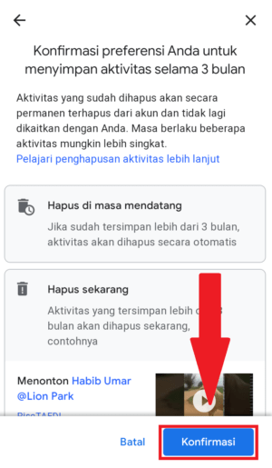 Cara setting youtube untuk menghapus history otomatis secara berkala 18 klik konfirmasi pojok kanan bawah