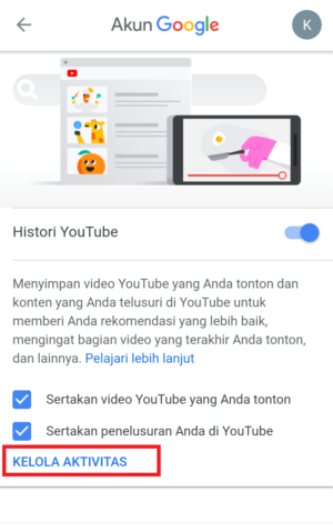 Cara setting youtube untuk menghapus history otomatis secara berkala 11 klik link kelola aktivitas