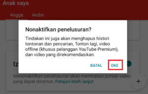 Cara menonaktifkan fitur pencarian di aplikasi Youtube Kids 16 klik ok untuk konfirmasi