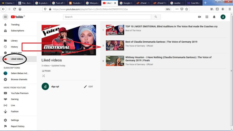 Cara melihat daftar video yang pernah kita Like di Youtube 1 Tampilan Youtube Versi Website