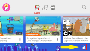 Cara menonaktifkan fitur pencarian di aplikasi Youtube Kids 5 masuk ke icon gembok pojok kanan bawah