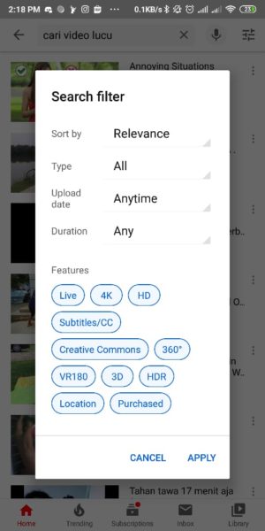 Cara mencari video di youtube dengan fitur search filter 3 menu search filter di youtube