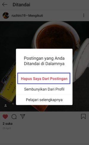pilih hapus saya dari postingan