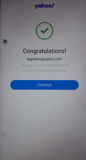Pendaftaran akun email yahoo di HP berhasil