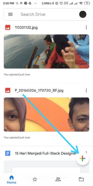 Pilih tanda + untuk mulai upload