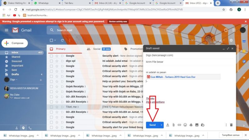 Cara mengirim file berukuran besar lewat gmail di HP dan